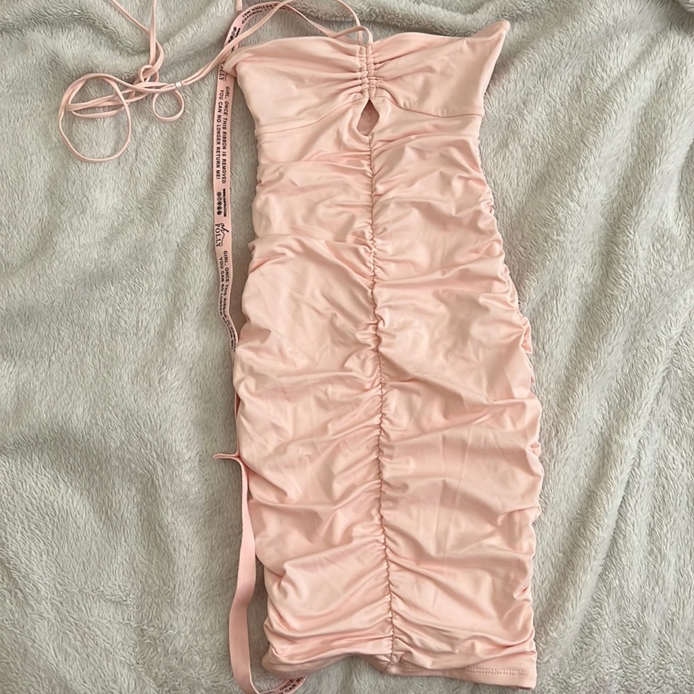 Oh Polly Choker Detail Ruched Mini Dress in Blush